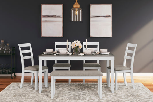 6 PC DINING TABLE, 4 SIDE CHAIRS, BENCH