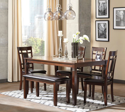 6 PC DINING TABLE, 4 SIDE CHAIRS, & BENCH