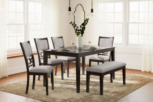 6 PC DINING TABLE, 4 SIDE CHAIRS, & BENCH
