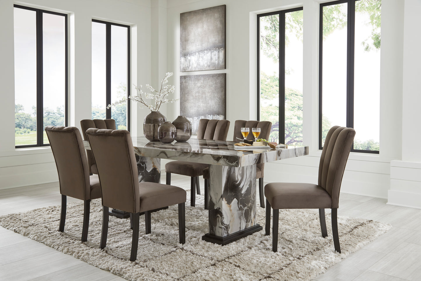 7 PC DINING TABLE & 6 SIDE CHAIRS